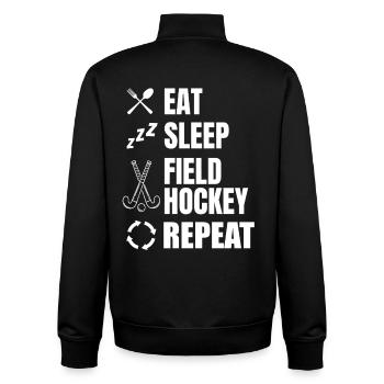 Manger dormir Hockey sur gazon Répéter - Sweat zippé unisexe en coton bio Stanley/Stella - noir - Dos - AI Model Male 185 light (185cm)