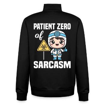 PATIENT ZERO OF SARCASM - DOCTOR GIFT - Unisex Organic Zip Sweatshirt by Stanley/Stella - black - Back - AI Model Male 185 light (185cm)