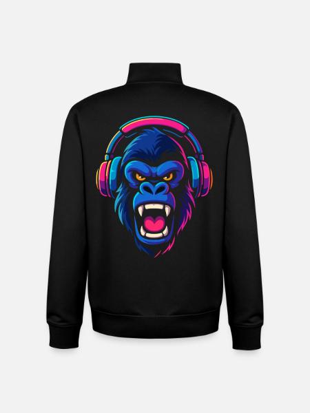 Neon Gorilla With Headphones - Unisex Organic Zip Sweatshirt by Stanley/Stella - black