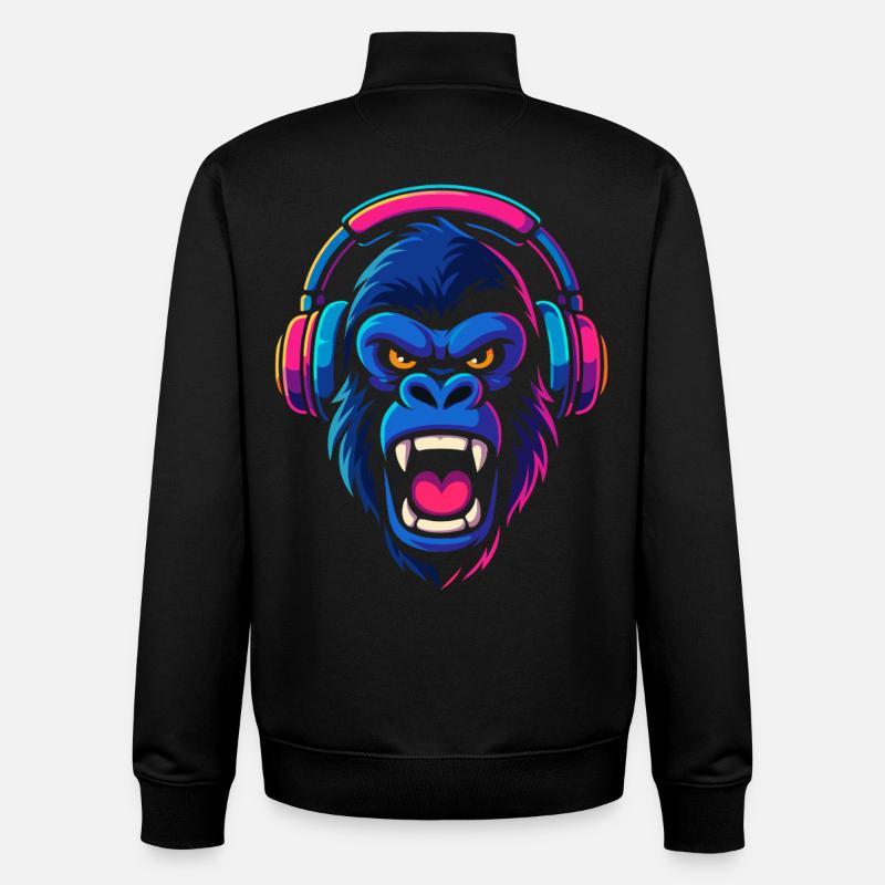 Neon Gorilla avec casque - Sweat zippé unisexe en coton bio Stanley/Stella - noir
