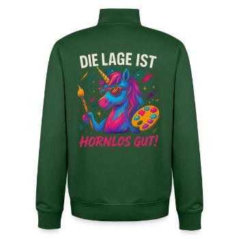 L’emplacement est bien sondé. Drôle de fête de licorne - Sweat zippé unisexe en coton bio Stanley/Stella - vert bouteille - Dos - AI Model Male 185 dark (185cm)