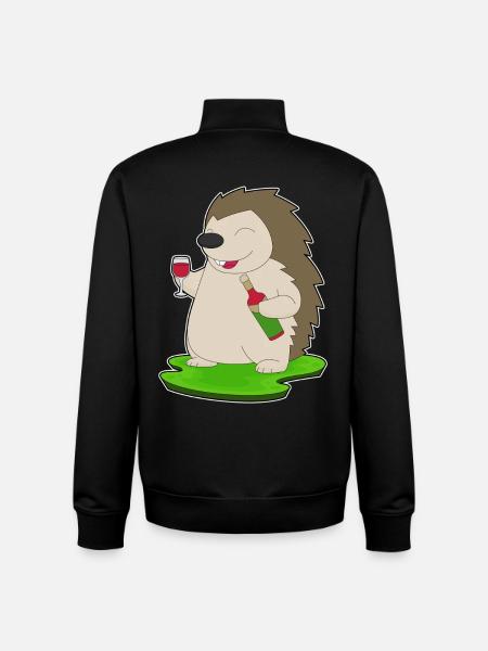 Hedgehog bottle of red wine - Unisex Organic Zip Sweatshirt by Stanley/Stella - black