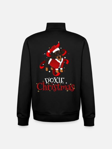 Doxie Dachshund Dog Christmas  - Unisex Organic Zip Sweatshirt by Stanley/Stella - black