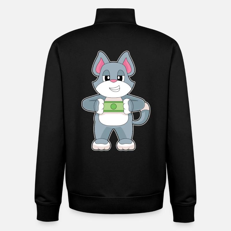 Billet de banque chat - Sweat zippé unisexe en coton bio Stanley/Stella - noir