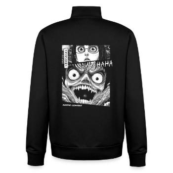 Illustration de Rire Humoristique en Noir et Blanc - Sweat zippé unisexe en coton bio Stanley/Stella - noir - Dos - AI Model Male 185 light (185cm)