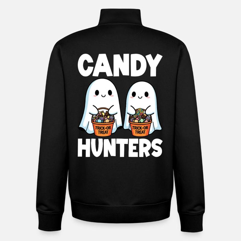 CANDY HUNTERS - GHOST HALLOWEEN  - Unisex Organic Zip Sweatshirt by Stanley/Stella - black