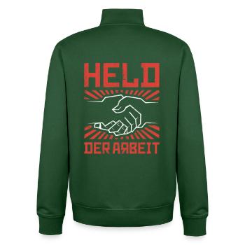 HÉROS DU TRAVAIL OSSI ARTISAN OUVRIÈRE DE LA RDA - Sweat zippé unisexe en coton bio Stanley/Stella - vert bouteille - Dos - AI Model Male 185 dark (185cm)