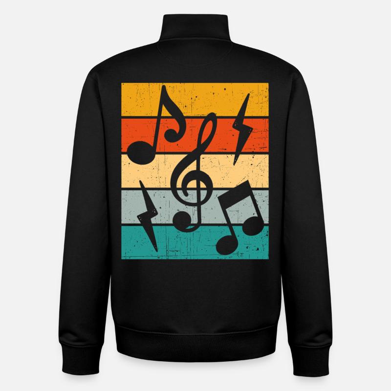 Notes de musique rétro - Sweat zippé unisexe en coton bio Stanley/Stella - noir
