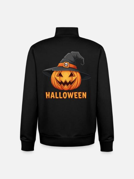 Spooky Halloween Jack-o'-lantern with witch hat - Unisex Organic Zip Sweatshirt by Stanley/Stella - black