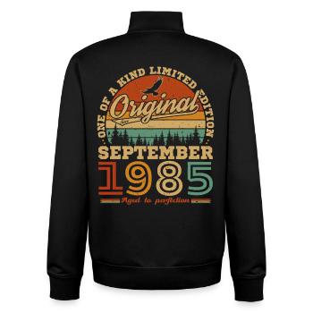 Vintage Cadeau Anniversaire Nées En Septembre 1985 - Sweat zippé unisexe en coton bio Stanley/Stella - noir - Dos - AI Model Male 185 light (185cm)