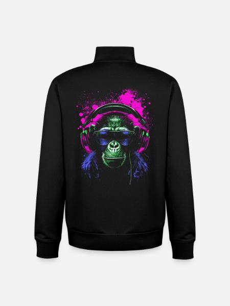 Chimpanzee Psychedelic Musician - Unisex Organic Zip Sweatshirt by Stanley/Stella - black