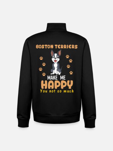 Boston Terrier Happy Meme Design - Unisex Organic Zip Sweatshirt by Stanley/Stella - black