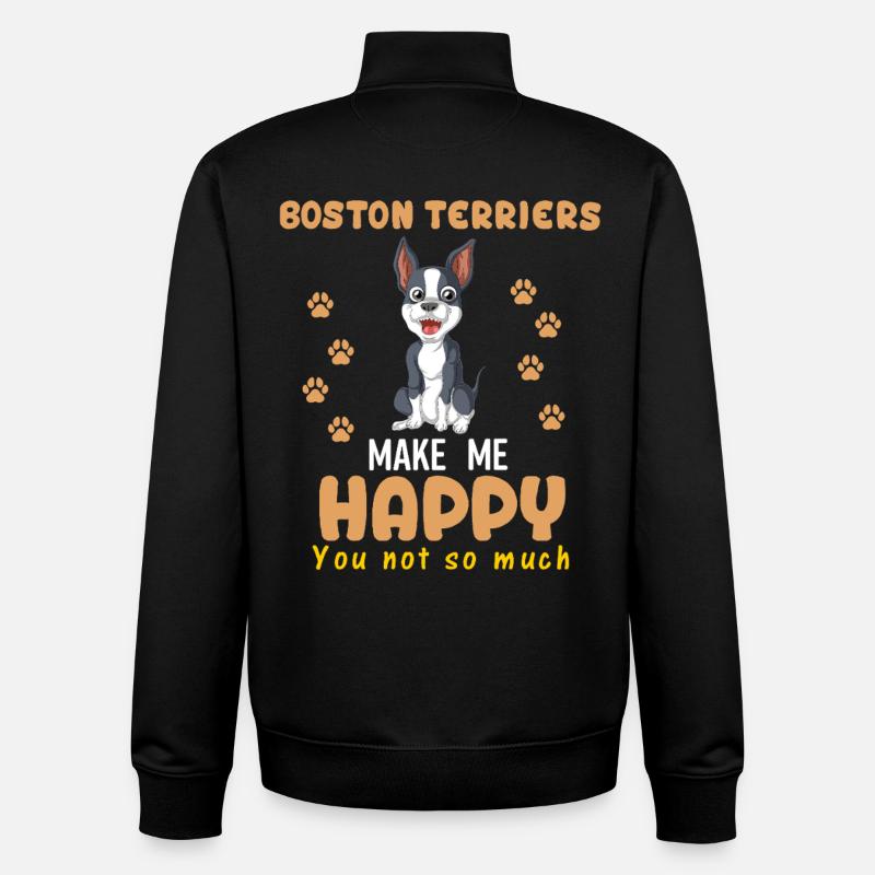 Boston Terrier Happy Meme Design - Sweat zippé unisexe en coton bio Stanley/Stella - noir