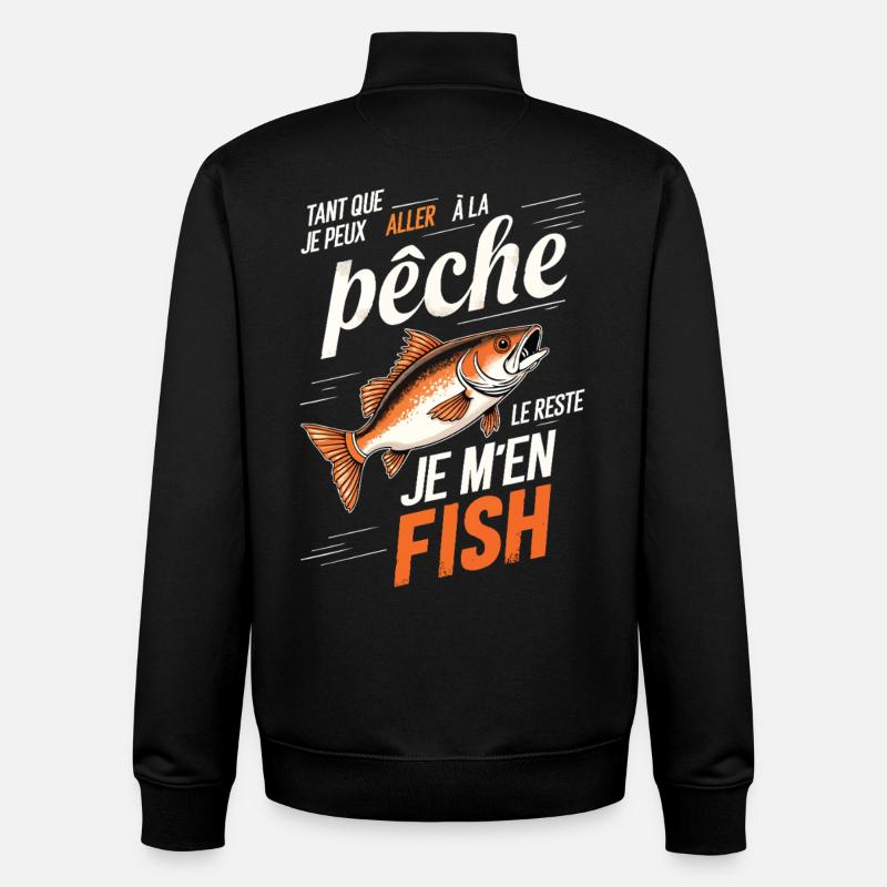 Tirage humoristique à la pêche - Sweat zippé unisexe en coton bio Stanley/Stella - noir