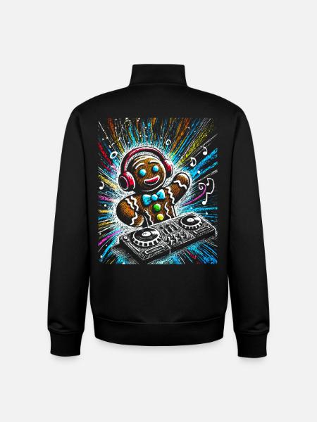 Funkster Gingerbread DJ Illustration - Unisex Organic Zip Sweatshirt by Stanley/Stella - black
