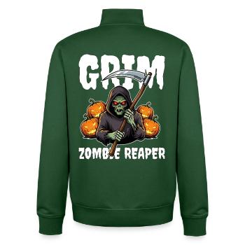 GRIM ZOMBIE REAPER - ZOMBIE HALLOWEEN - Unisex Organic Zip Sweatshirt by Stanley/Stella - bottle green - Back - AI Model Male 185 dark (185cm)