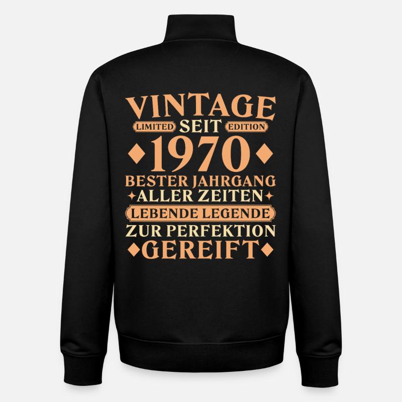 Millésime 1970 - 55e anniversaire - Sweat zippé unisexe en coton bio Stanley/Stella - noir