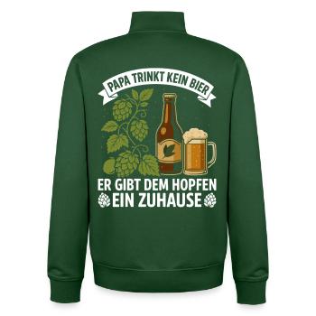 Beer fan DAD DOESN'T DRINK BEER HE GIVES IT HOPS - Unisex Organic Zip Sweatshirt by Stanley/Stella - bottle green - Back - AI Model Male 185 dark (185cm)