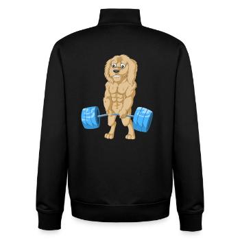 Strong Golden Doodle Dog Lifting Weights Fitness - Unisex Organic Zip Sweatshirt by Stanley/Stella - black - Back - AI Model Male 185 light (185cm)