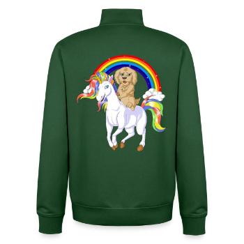 GoldenDoodle chevauchant une licorne - Sweat zippé unisexe en coton bio Stanley/Stella - vert bouteille - Dos - AI Model Male 185 dark (185cm)