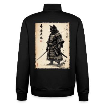 Samurai Cat, Japanese Warrior &amp; Fighter - Unisex Organic Zip Sweatshirt by Stanley/Stella - black - Back - AI Model Male 185 light (185cm)