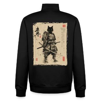 Samurai Cat, Japanese Warrior &amp; Fighter - Unisex Organic Zip Sweatshirt by Stanley/Stella - black - Back - AI Model Male 185 light (185cm)