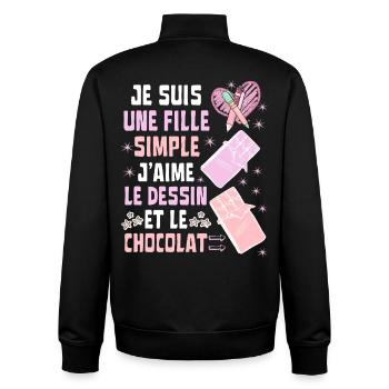 Je Suis Une Fille Simple Dessin et Chocolat - Sweat zippé unisexe en coton bio Stanley/Stella - noir - Dos - AI Model Male 185 light (185cm)
