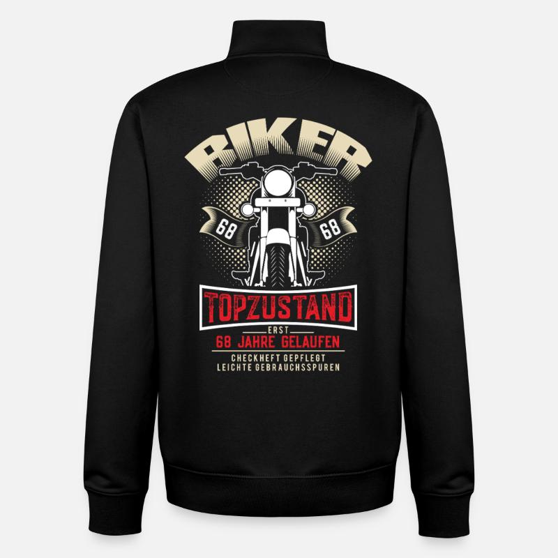 Moto 68e anniversaire - Sweat zippé unisexe en coton bio Stanley/Stella - noir