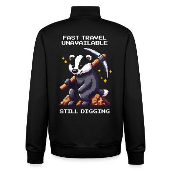 Fast travel unavailable | Dachs, Buddeln, Humor - Unisex Organic Zip Sweatshirt von Stanley/Stella - Schwarz - Hinten - AI Model Male 185 light (185cm)