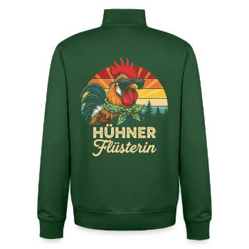 Chicken Whisperer Retro Sunset Gift - Unisex Organic Zip Sweatshirt by Stanley/Stella - bottle green - Back - AI Model Male 185 dark (185cm)
