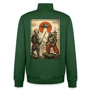 Samurai Bigfoot Alien Japanischer Krieger, Ninja - Unisex Organic Zip Sweatshirt von Stanley/Stella - Flaschengrün - Hinten - AI Model Male 185 dark (185cm)