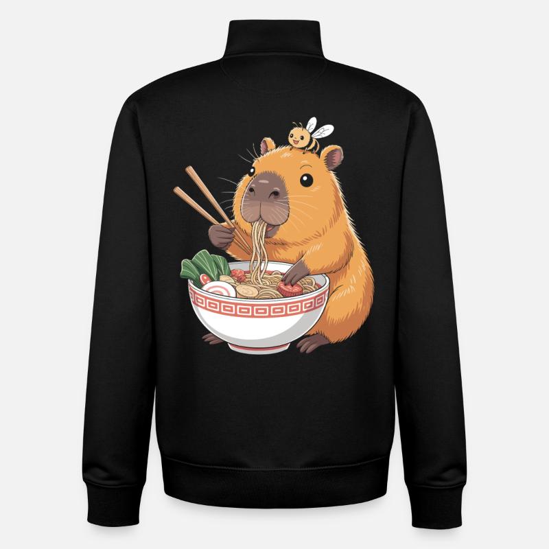 Capybara Ramen Kawaii Mit Biene - Unisex Organic Zip Sweatshirt von Stanley/Stella - Schwarz