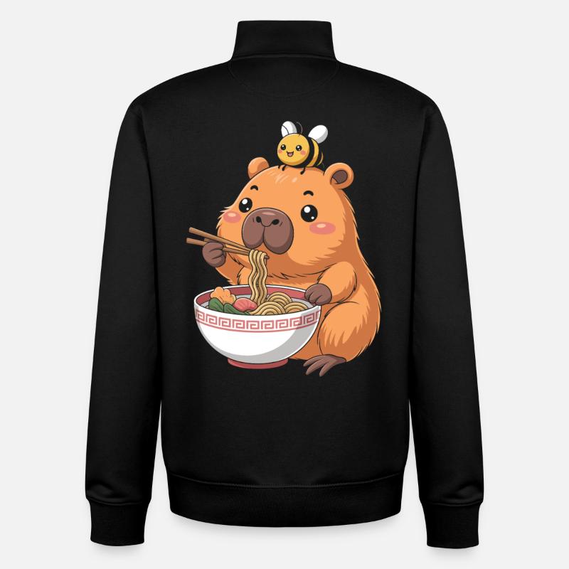 Capybara Ramen With Bee Kawaii - Unisex Organic Zip Sweatshirt by Stanley/Stella - black