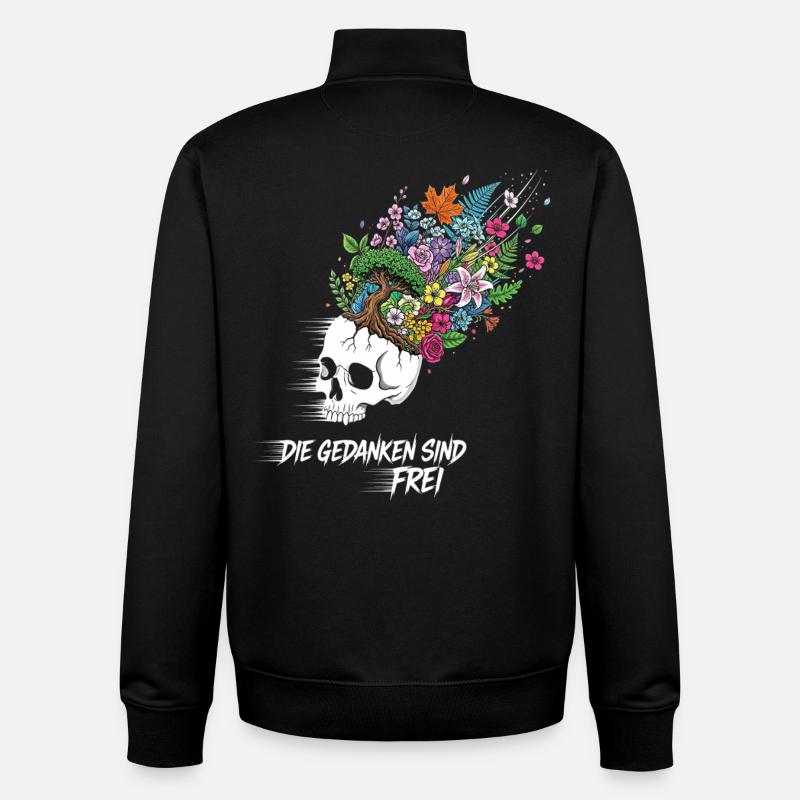 Crâne de fleurs de liberté - Sweat zippé unisexe en coton bio Stanley/Stella - noir