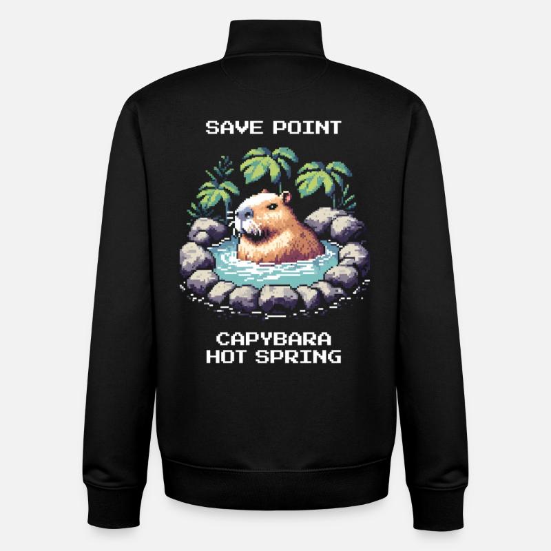 Speicherpunkt: Capybara-Onsen | Entspannung - Unisex Organic Zip Sweatshirt von Stanley/Stella - Schwarz