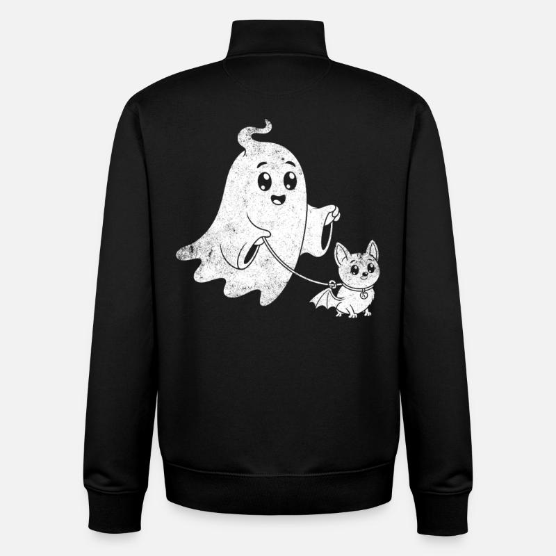Ghost with Halloween bat dog - Unisex Organic Zip Sweatshirt by Stanley/Stella - black