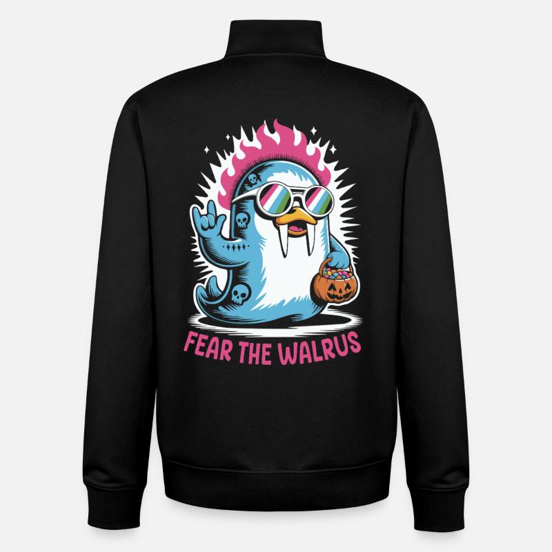 Walrus Punk Rocker Halloween - Sweat zippé unisexe en coton bio Stanley/Stella - noir