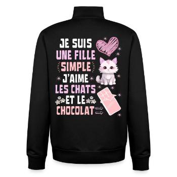 Je suis une fille Simple Chats et Chocolat - Sweat zippé unisexe en coton bio Stanley/Stella - noir - Dos - AI Model Male 185 light (185cm)