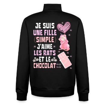 Je suis une fille Simple Rats et Chocolat - Sweat zippé unisexe en coton bio Stanley/Stella - noir - Dos - AI Model Male 185 light (185cm)