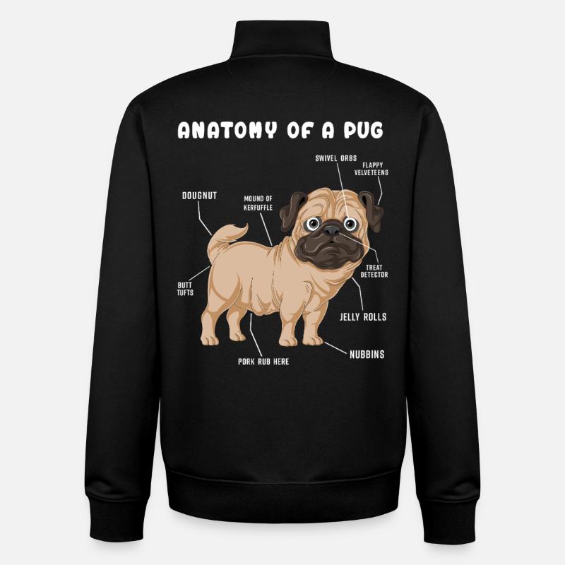 Anatomie du carlin - Sweat zippé unisexe en coton bio Stanley/Stella - noir