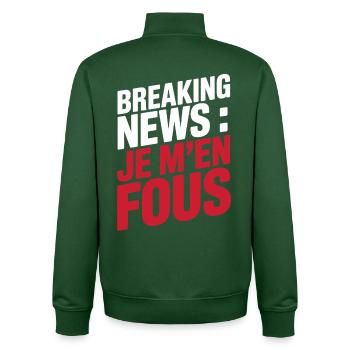 Breaking News I Don't Care Sarcastic Humor - Unisex Organic Zip Sweatshirt by Stanley/Stella - bottle green - Back - AI Model Male 185 dark (185cm)