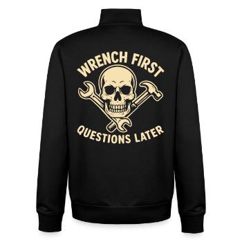 First screw then ask mechanic humor - Unisex Organic Zip Sweatshirt by Stanley/Stella - black - Back - AI Model Male 185 light (185cm)