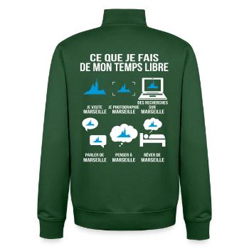 Ce que je fais de mon temps libre – Marseille - Sweat zippé unisexe en coton bio Stanley/Stella - vert bouteille - Dos - AI Model Male 185 dark (185cm)
