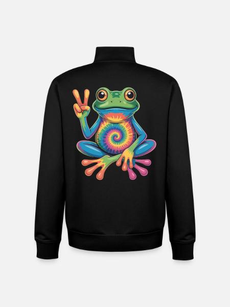 Frog Hippie Tie-Dye Peace Sign - Unisex Organic Zip Sweatshirt by Stanley/Stella - black