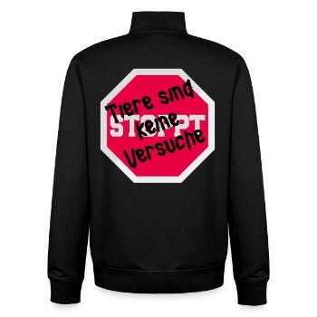 Animal testing ANIMALS ARE NOT FUNNY EXPERIMENTS - Unisex Organic Zip Sweatshirt by Stanley/Stella - black - Back - AI Model Male 185 light (185cm)