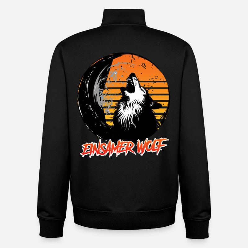 Wolf Spirit EINSAMER WOLF Retro Lustiges - Sweat zippé unisexe en coton bio Stanley/Stella - noir