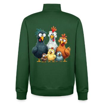 Colorful Chicken Group Comedy Design - Unisex Organic Zip Sweatshirt by Stanley/Stella - bottle green - Back - AI Model Male 185 dark (185cm)