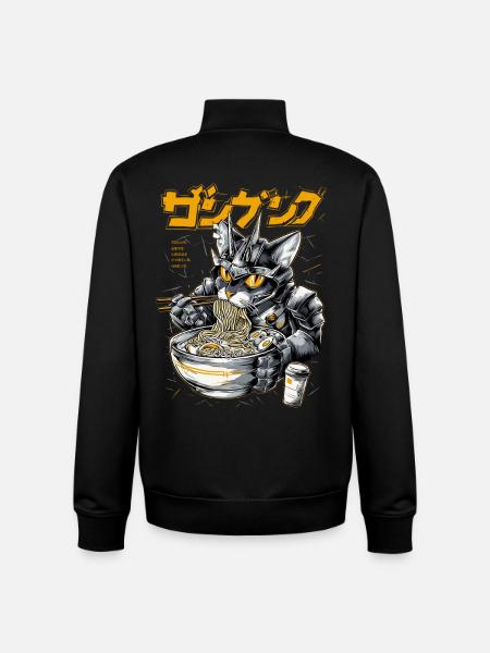 Cyber chat mangeant des ramen - Sweat zippé unisexe en coton bio Stanley/Stella - noir