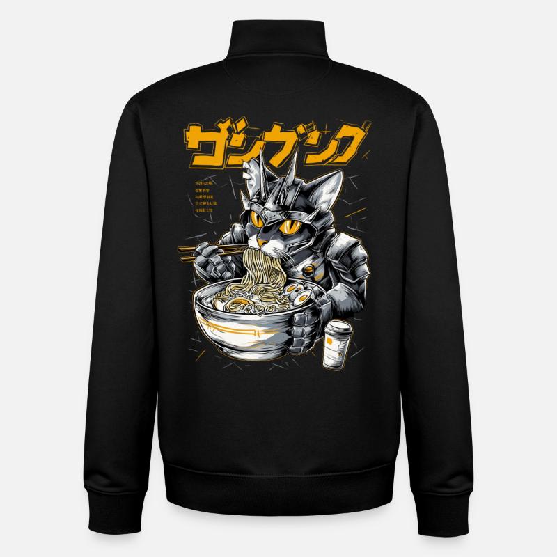 Cyber chat mangeant des ramen - Sweat zippé unisexe en coton bio Stanley/Stella - noir