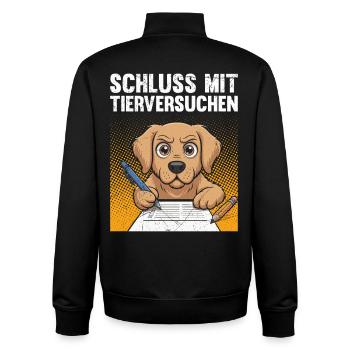 Animal welfare STOP ANIMAL TESTING FUNNY - Unisex Organic Zip Sweatshirt by Stanley/Stella - black - Back - AI Model Male 185 light (185cm)